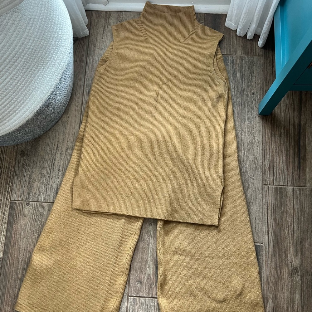 Camel color Ribbed Pant Set A New Day